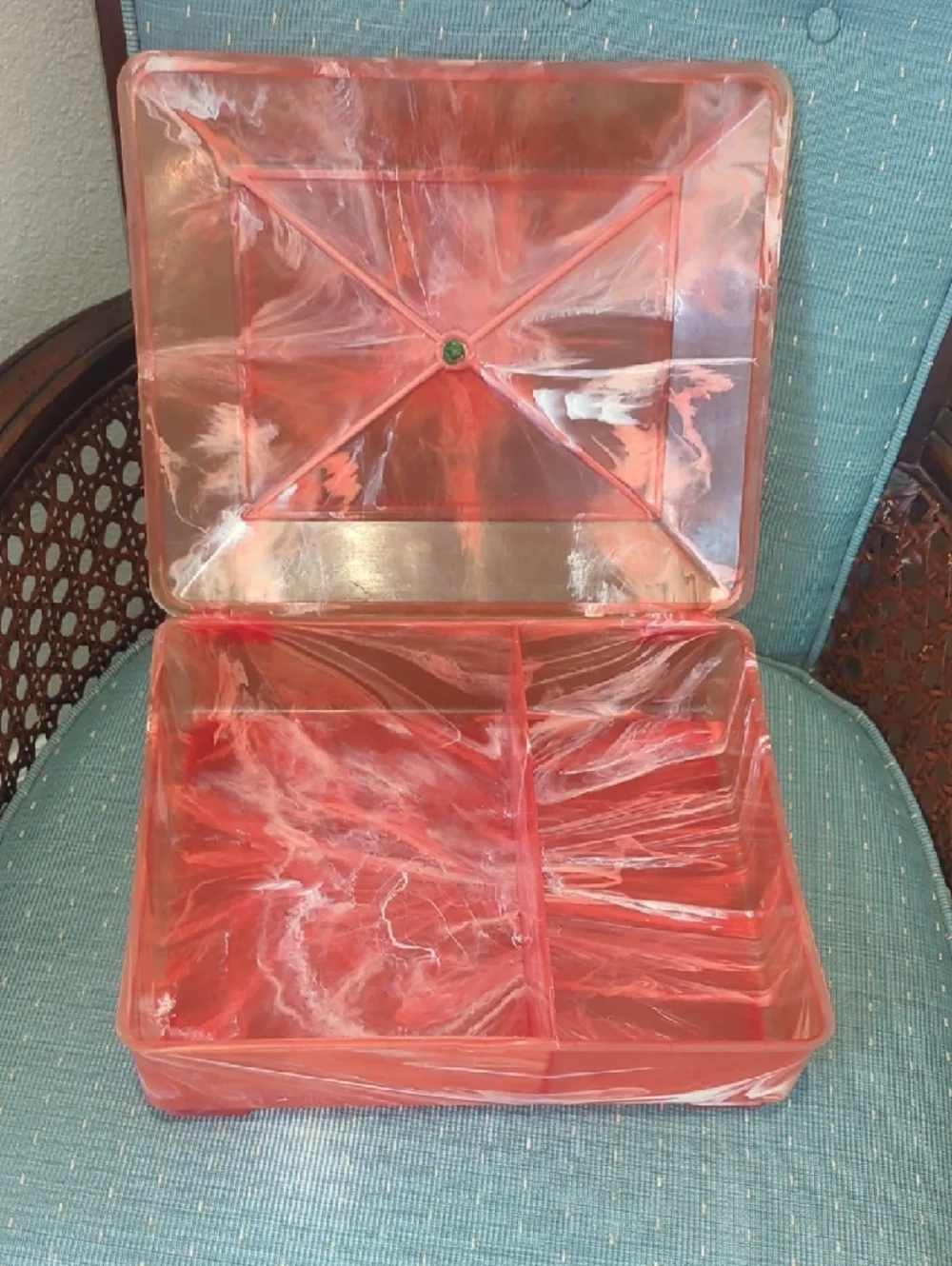 Vintage Plastic Marbled Coral Sewing/Makeup Storage Box